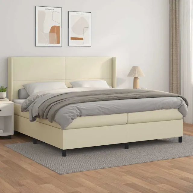 vidaXL Boxspring met matras kunstleer crèmekleurig 200x200 cm