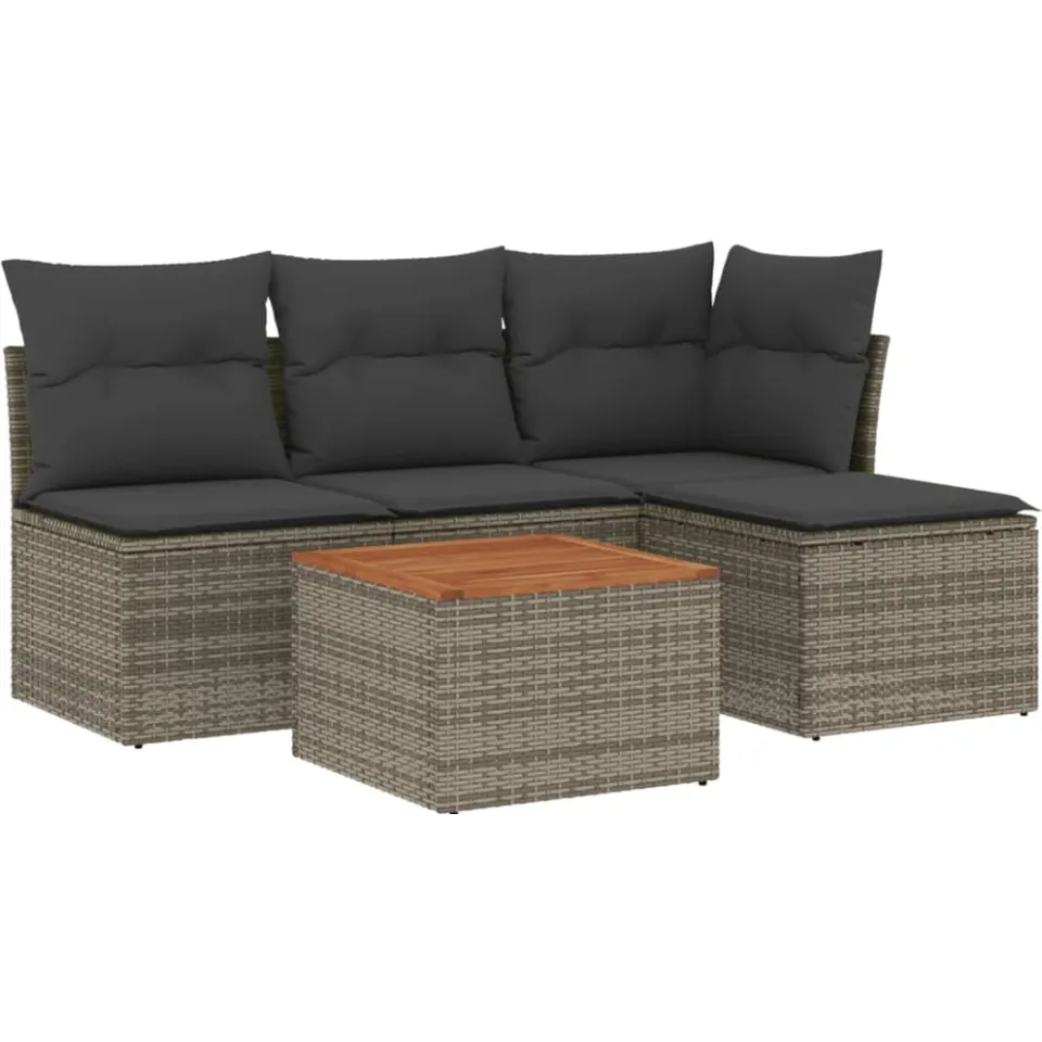 vidaXL 5-delige Loungeset met kussens poly rattan grijs, foto 3