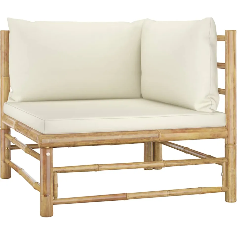 vidaXL 6-delige Loungeset met crèmewitte kussens bamboe, foto 4