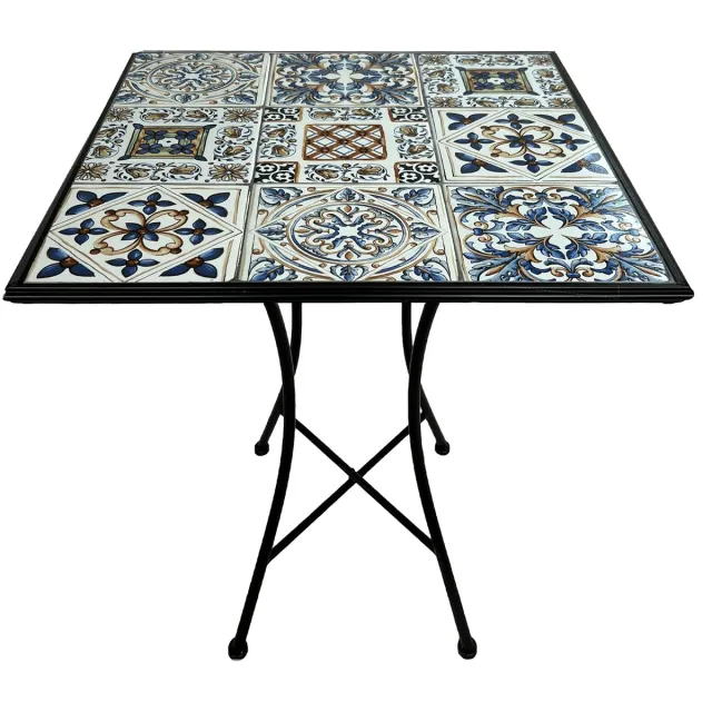 Axi Camilla Bistro Tafel - Zachtblauw – Metalen tuintafel – Vierkant – 60 x 60 x 75 cm - Mozaïeklook – Ingelegd met keramische tegels – Voor tuin, terras en balkon
