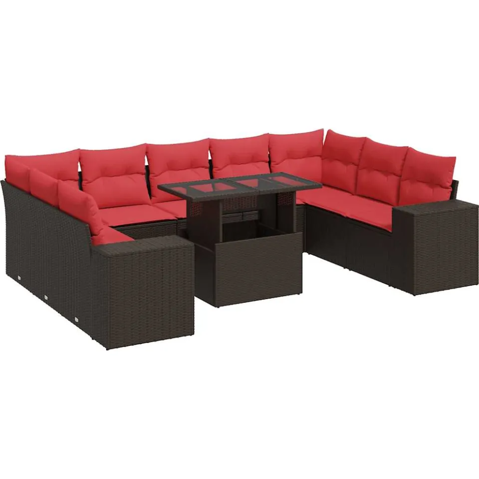 vidaXL 10-delige Loungeset met kussens poly rattan acacia bruin, foto 3