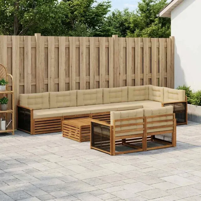 vidaXL Buiten bankenset 9 st 8-zits Natuurlijk en Beige