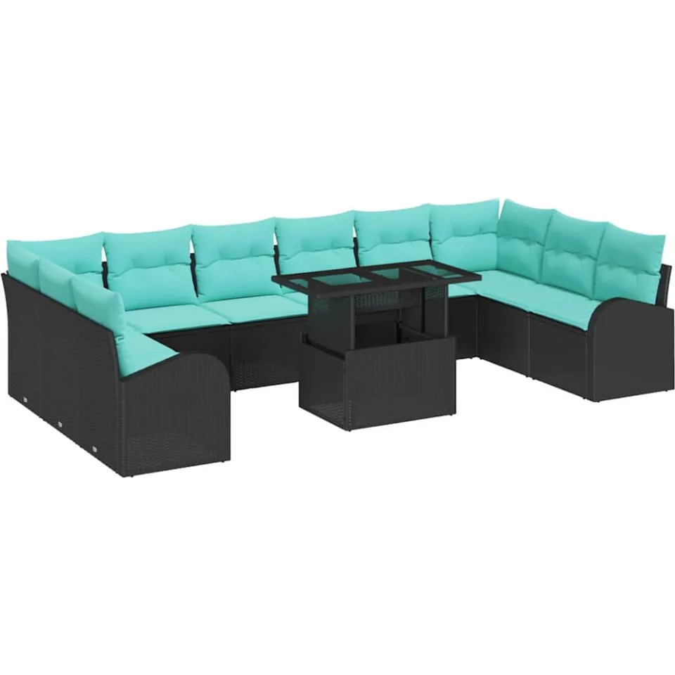 vidaXL Tuin Sofa Set 11 st Zwart Poly riet, foto 4