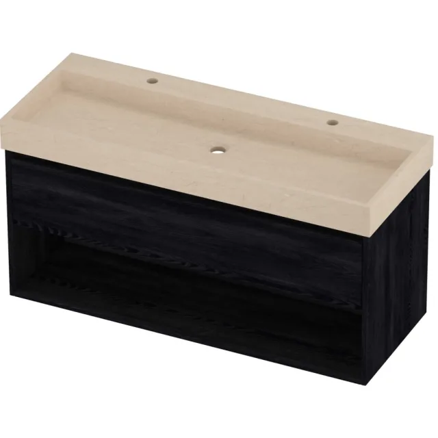 Proline Evoli Badmeubelset Hardsteen Loft 2 Kraangaten Met Schap 120x46x62 cm Sand Stone Black Oak Eiken