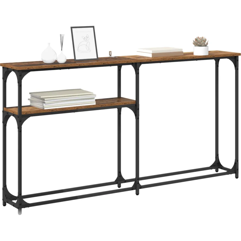 vidaXL Consoletafel Oud Hout 145 x 22,5 x 75 cm Bewerkt hout Bruin