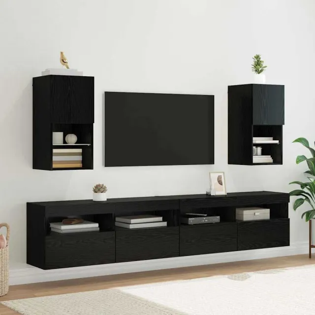 vidaXL Wandgemonteerde TV-kasten 2 st Zwart Eiken Bewerkt hout