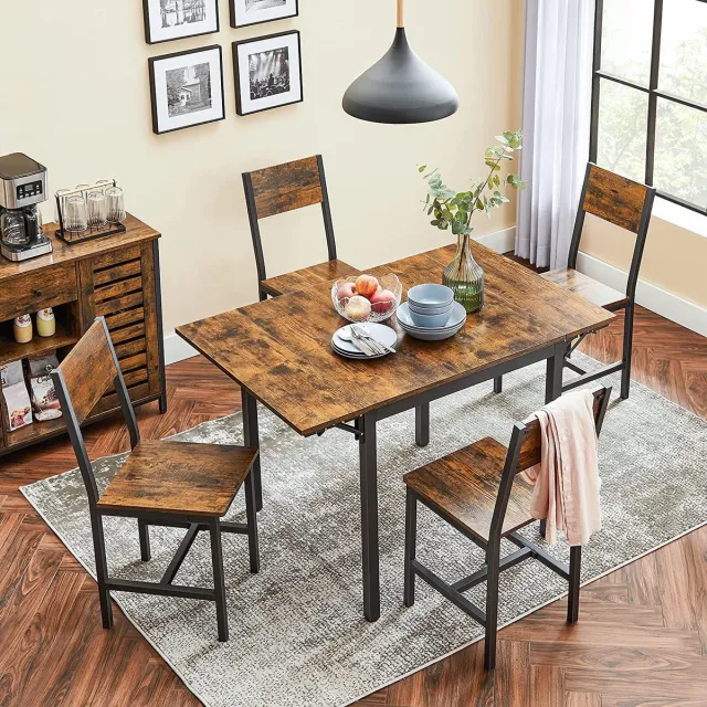 VASGALE Eettafel - Keukentafel - Eetkamertafel - Inklapbaar - 2 tot 4 personen - Industrieel - 120 x 78 x 76,2 cm - MDF- Staal - Bruin - Zwart Bruin,Zwart