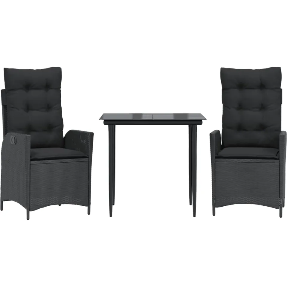 vidaXL 3-delige Tuinset met kussens poly rattan zwart, foto 3