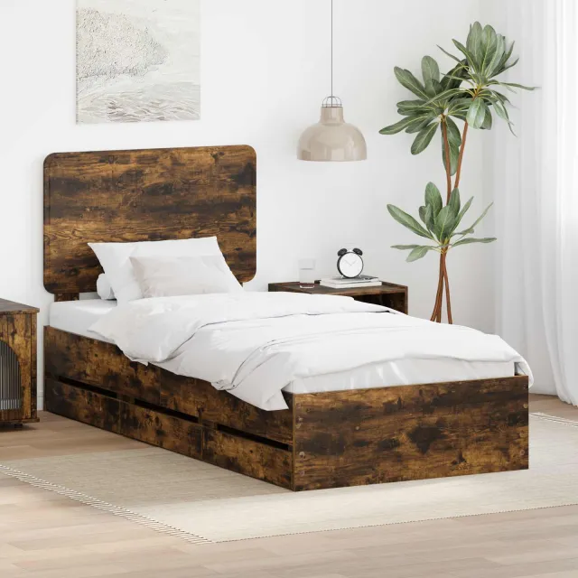 vidaXL Bedframe met lade Gerookt eiken 90 x 190 cm Ingenieurshout Bruin