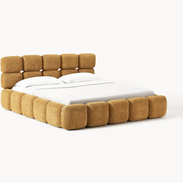 Westwing Collection Gestoffeerd bed Tayla van teddy bouclé Geel