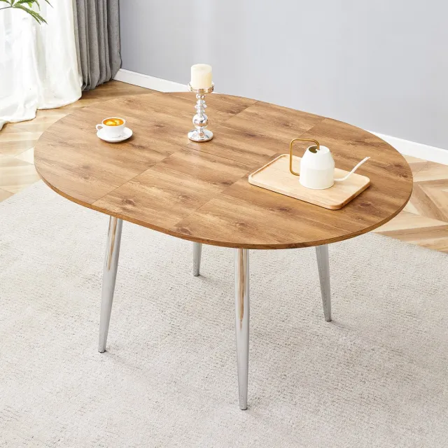 HAUSS SPOLE Eettafel - Uitschuifbare Ronde Tafel Tot Ovale Vorm - Voor Eethoek En Kleine Ruimtes - MDF En Metaal - 137x107x75 cm - Houtkleur