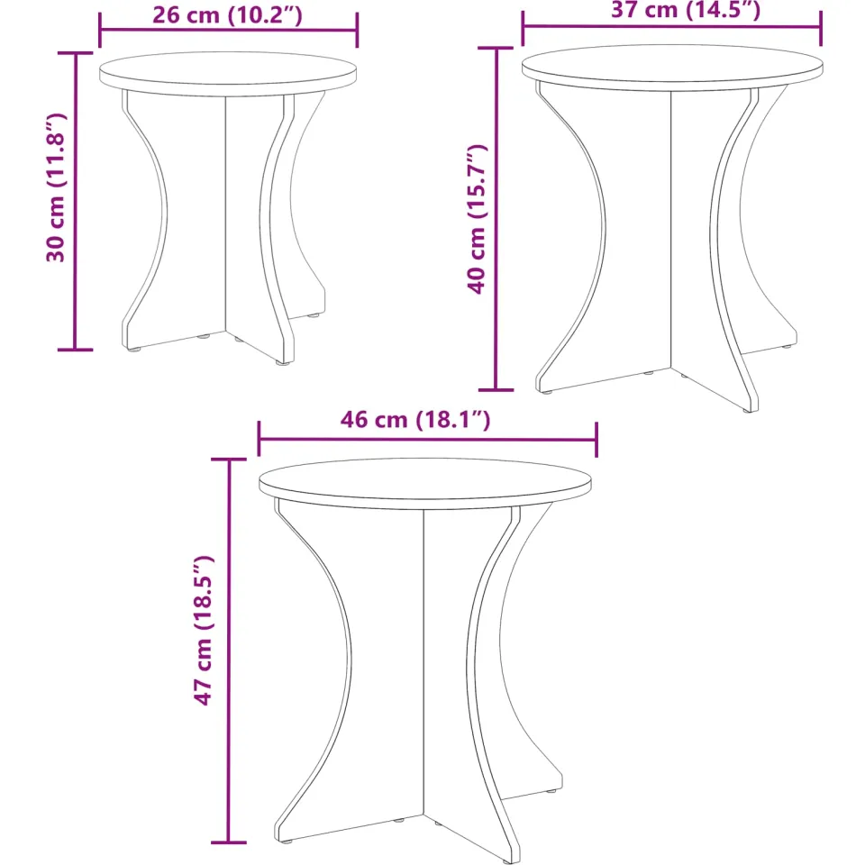 vidaXL Salontafel 3 st Wit 46 x 46 x 47 cm, foto 2