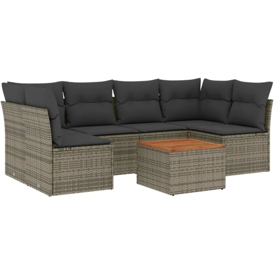vidaXL 7-delige Loungeset met kussens poly rattan grijs