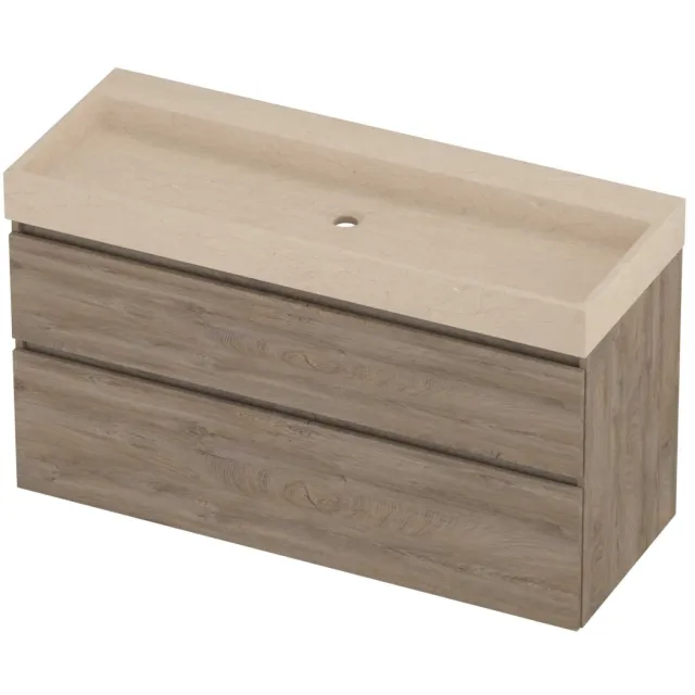 Proline Evoli Badmeubelset Hardsteen Loft Zonder Kraangat 120x46x70 cm Sand Stone Raw Oak Eiken