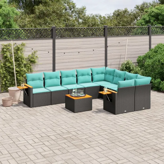 vidaXL 10-delige Loungeset met kussens poly rattan zwart, foto 2