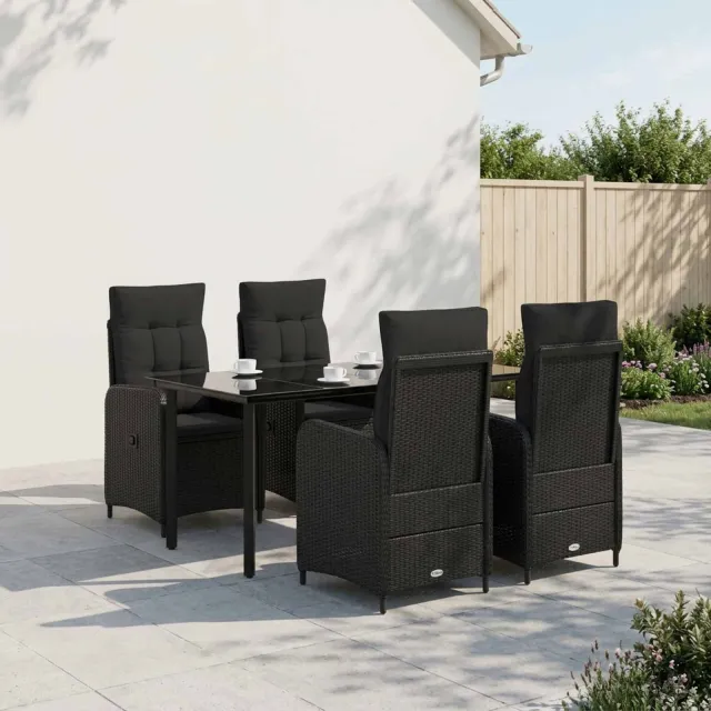 vidaXL Tuin eettafelset 5 st Zwart 160 x 80 x 74 cm Polyrotan