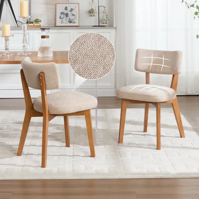 MODENUIT Eetkamerstoel - Set van 2 - Ergonomische Rugleuning en Gestoffeerde Zitting - Voor Eetkamer - Hout Khaki