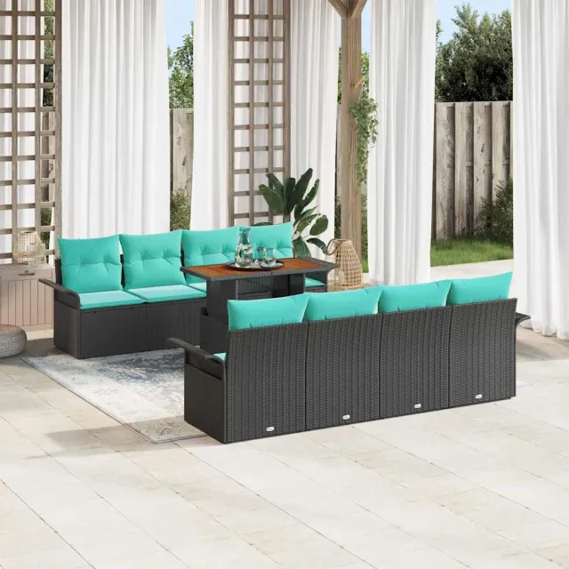 vidaXL Tuin Sofa Set 9 st Zwart Poly riet, foto 2