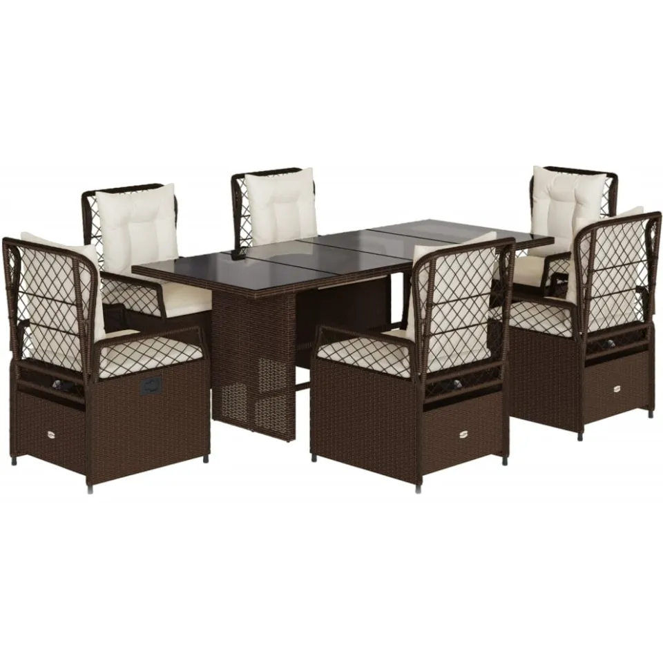 vidaXL 7-delige Tuinset met kussens poly rattan bruin, foto 3