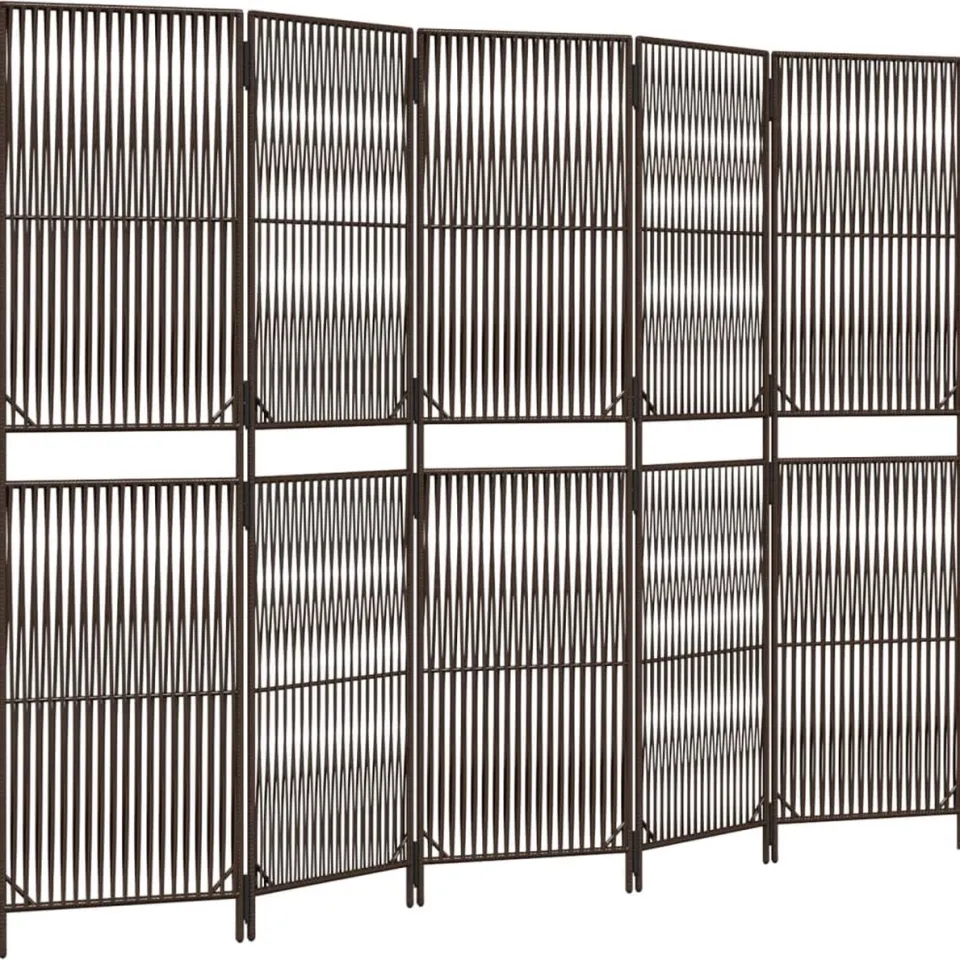 vidaXL Kamerscherm 5 panelen poly rattan bruin, foto 3