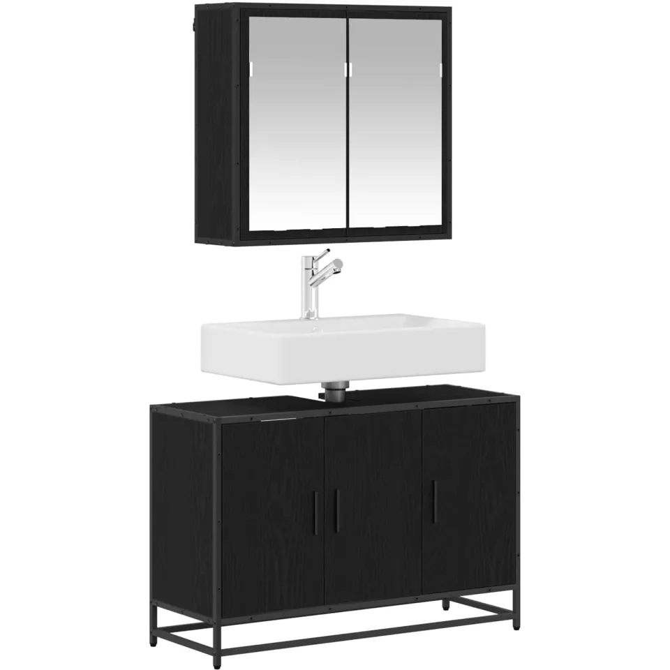 vidaXL Badkamermeubelset 2 st Zwart Eiken 90 x 33 x 60 cm Bewerkt hout