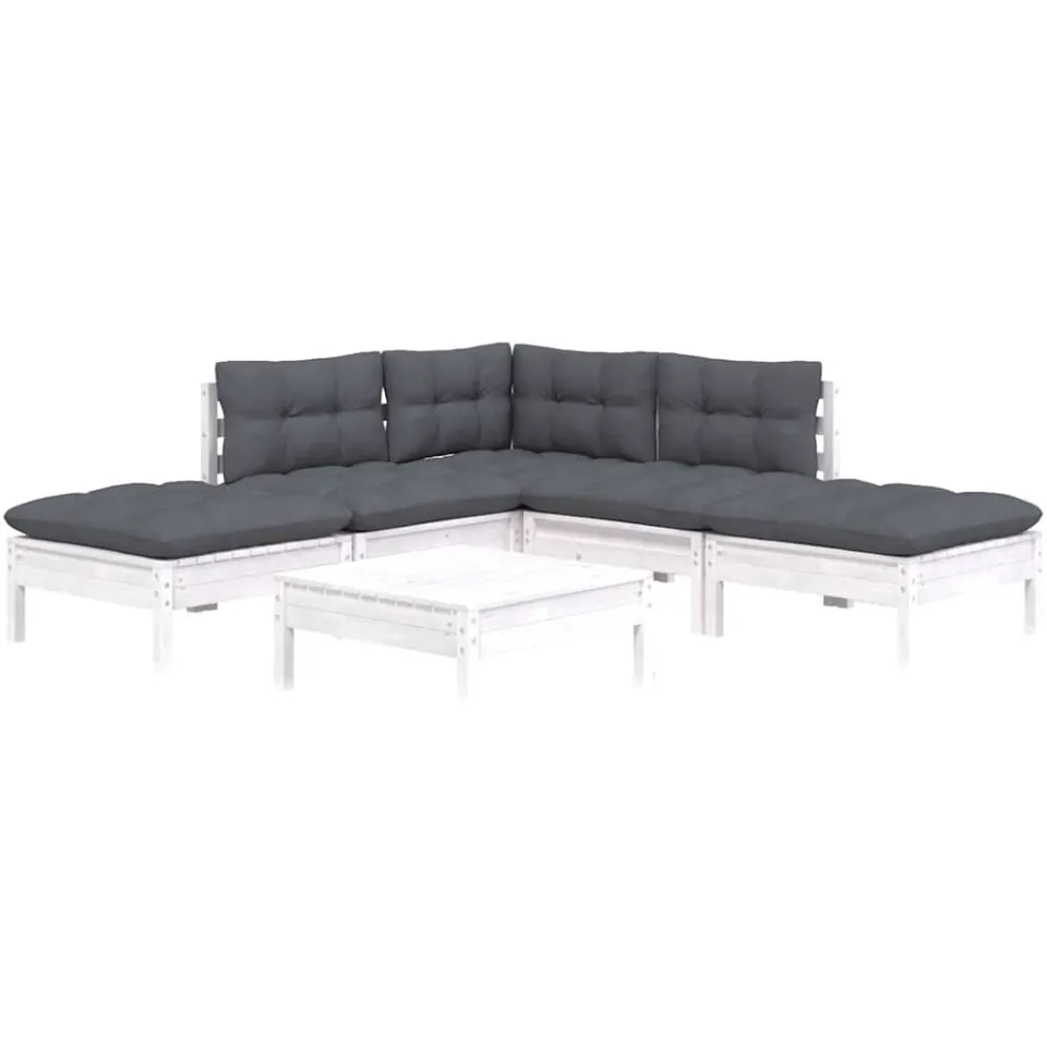 vidaXL 6-delige Loungeset met kussens grenenhout wit