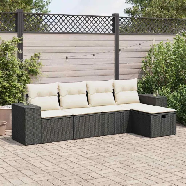 vidaXL 5-delige Loungeset met kussens poly rattan zwart, foto 2