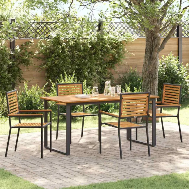vidaXL Tuin eettafelset 5 st Zwart Massief Acaciahout, foto 2