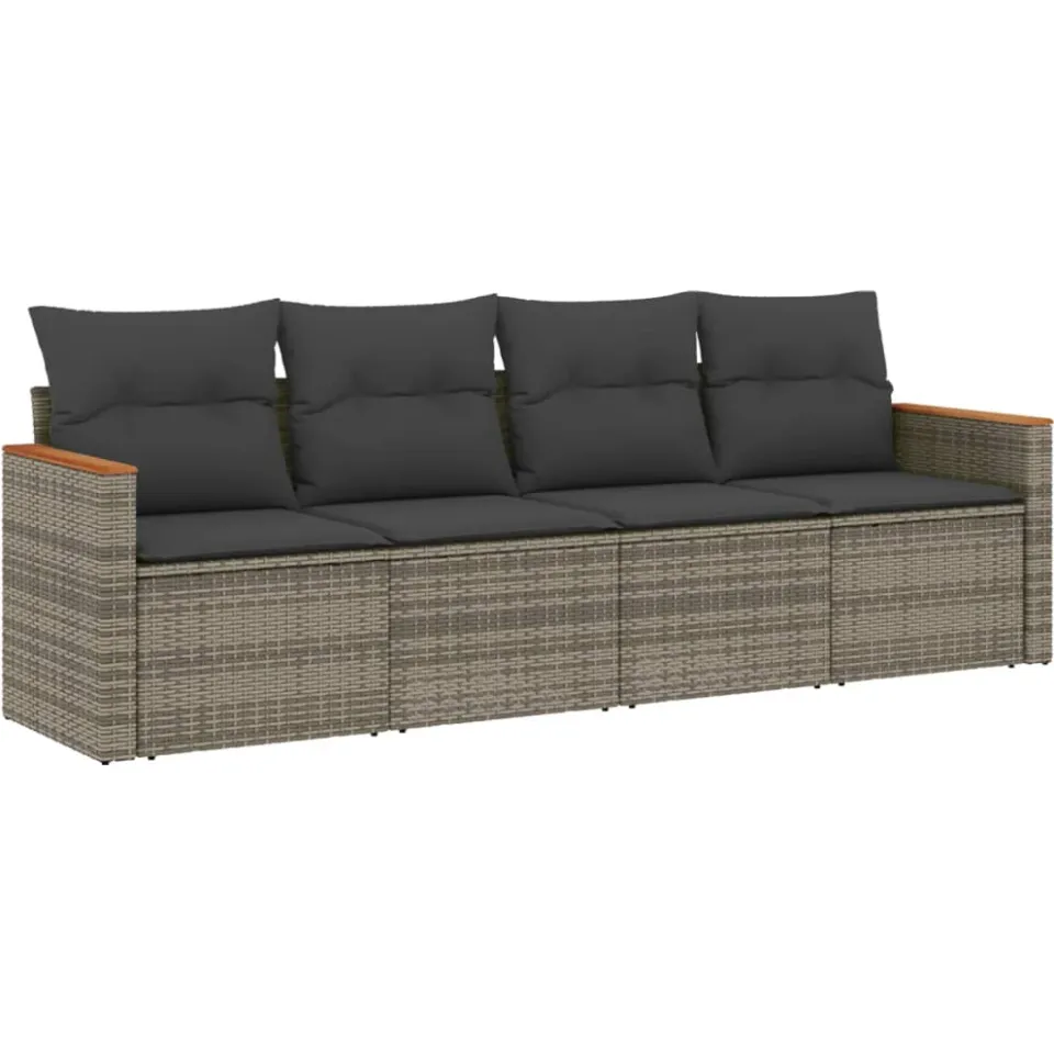 vidaXL 4-delige Loungeset met kussens poly rattan grijs, foto 3