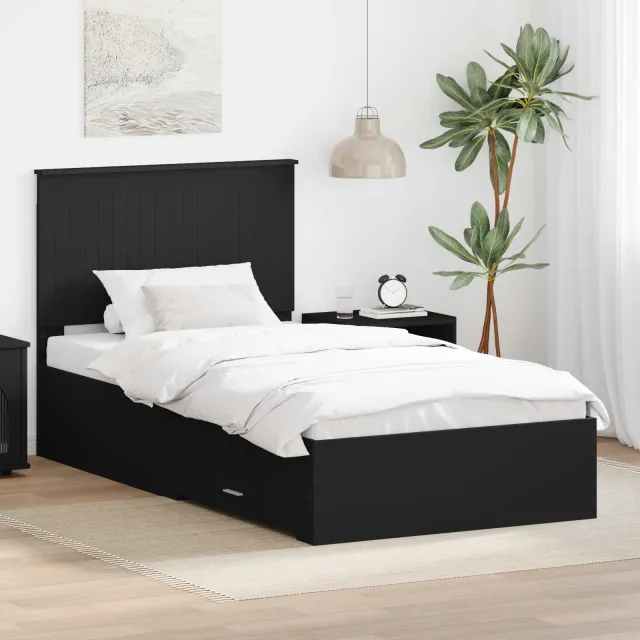 vidaXL Bedframe met lade Zwart en Zilver 90 x 200 cm Bewerkt hout