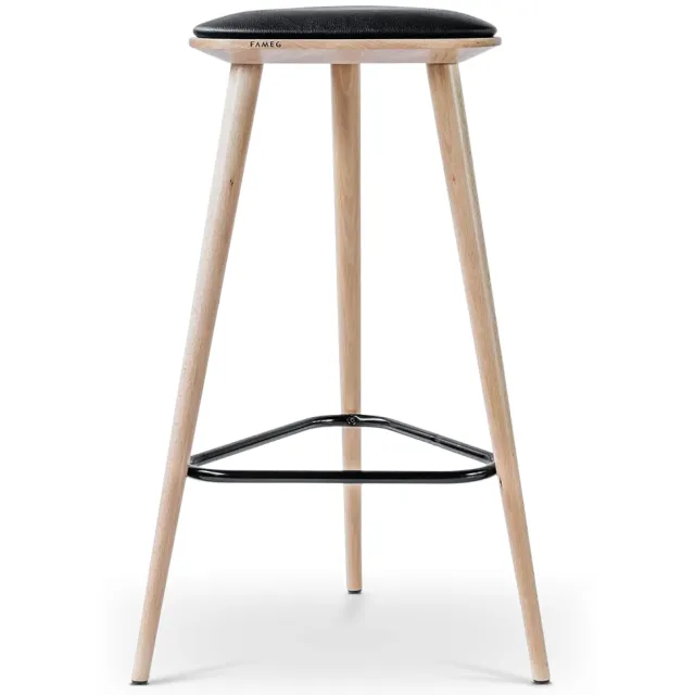 Fameg Finn houten barkruk whitewash met zitkussen - 78 cm Bruin