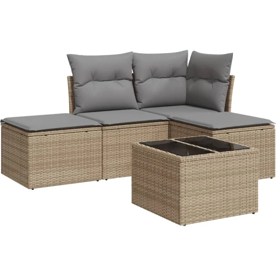 vidaXL 5-delige Loungeset met kussens poly rattan beige