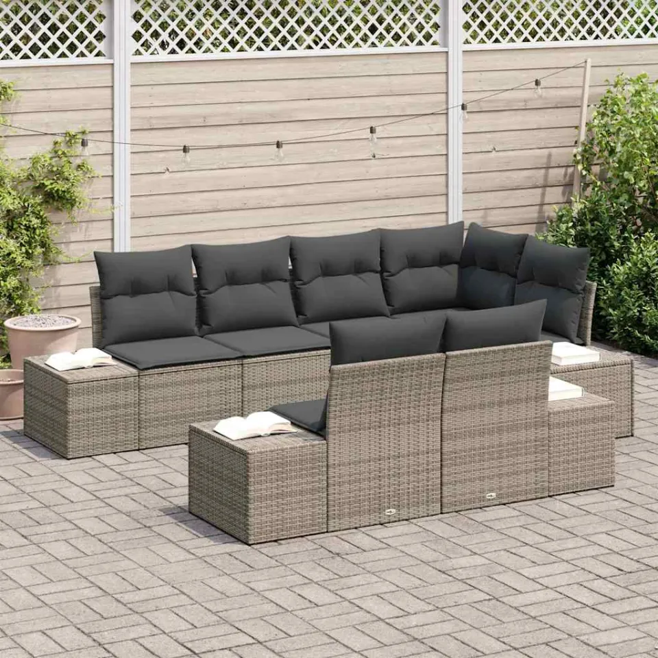 vidaXL Tuinbankenset 7 st Grijs poly rattan, foto 3