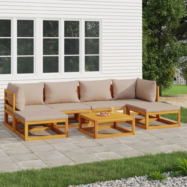 vidaXL 7-delige Loungeset met kussens massief hout taupe, foto 2