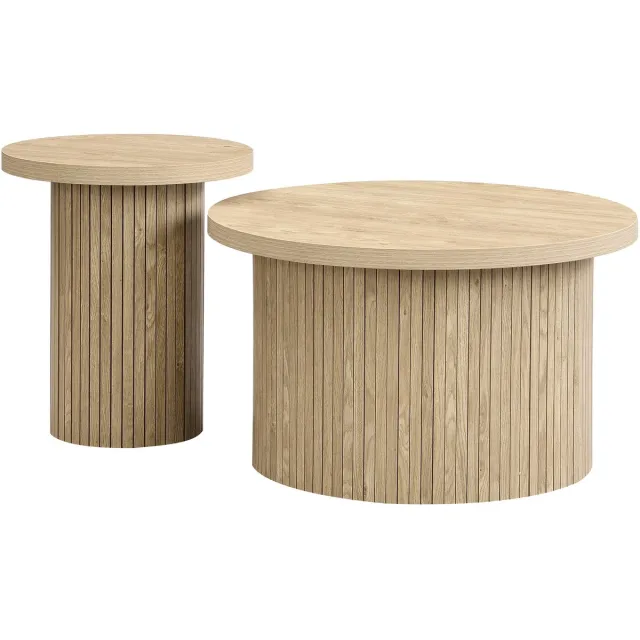 REDOM Nesting salontafelset rond - natuurlijk MDF met houten lattenpoten, Ø66×H40 & Ø40×H46 cm, multifunctioneel