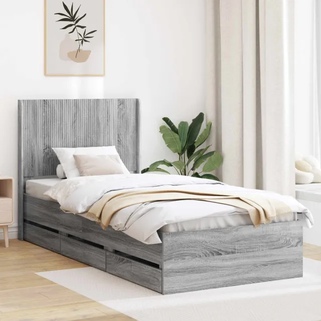 vidaXL Bedframe met opbergruimte en hoofdbord Grijs Sonoma 90 x 190 cm