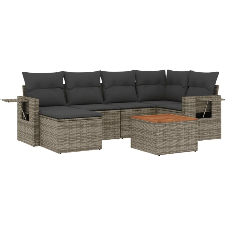 vidaXL 7-delige Loungeset met kussens poly rattan grijs, foto 3