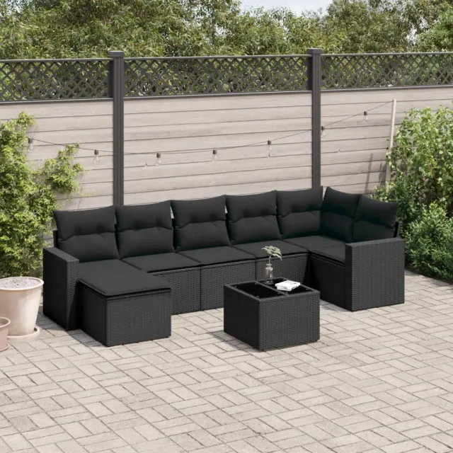 vidaXL 8-delige Loungeset met kussens poly rattan zwart, foto 2