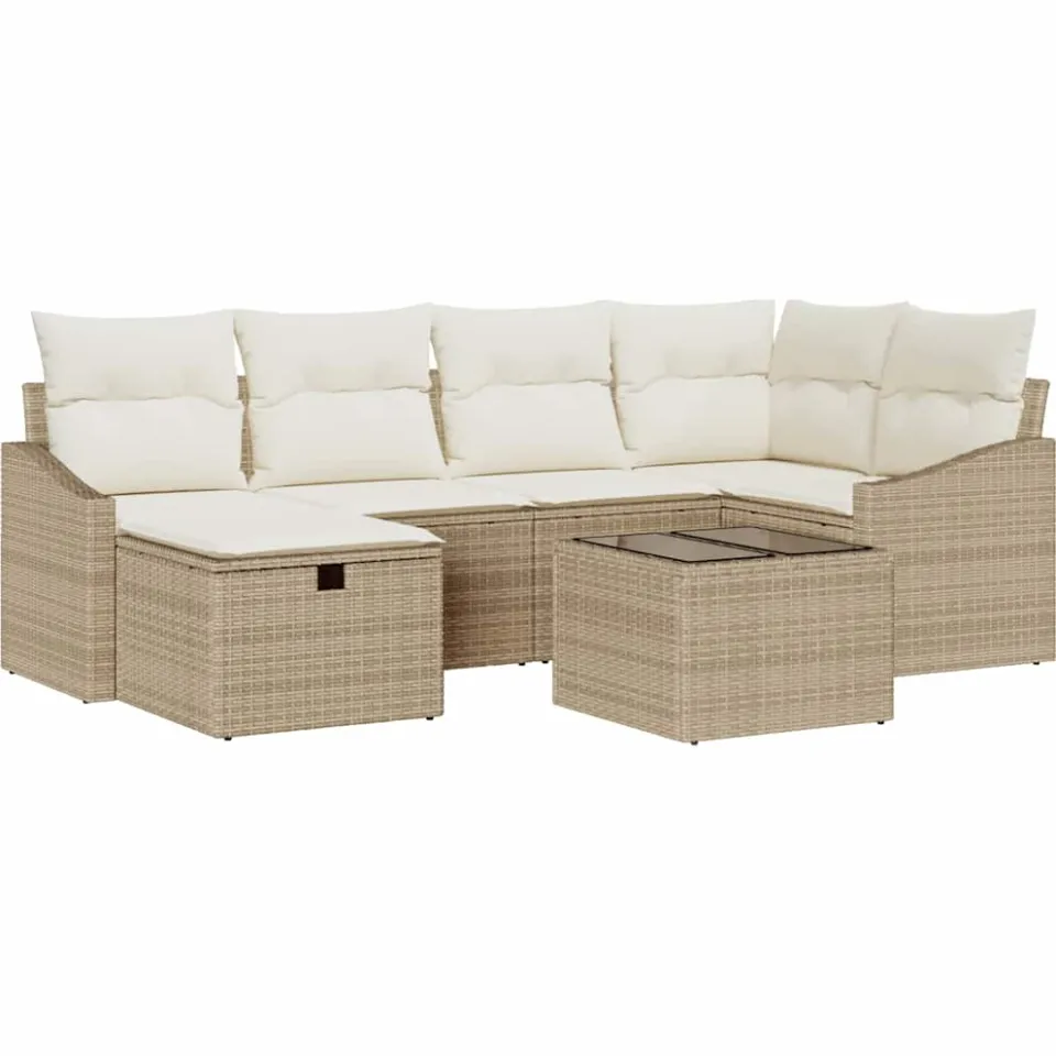 vidaXL Bankstel 6 st poly rattan Beige
