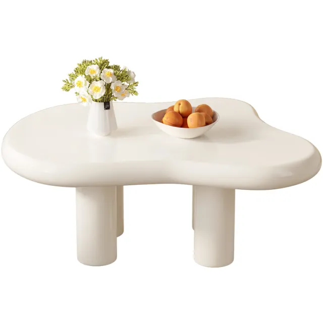 GUYII Salontafel 90 cm Salontafel wolk wit, minimalistische midden theetafel voor de woonkamer, onregelmatige Koffietafel met vier poten, Woonkamertafel voor thuis Crèmewit