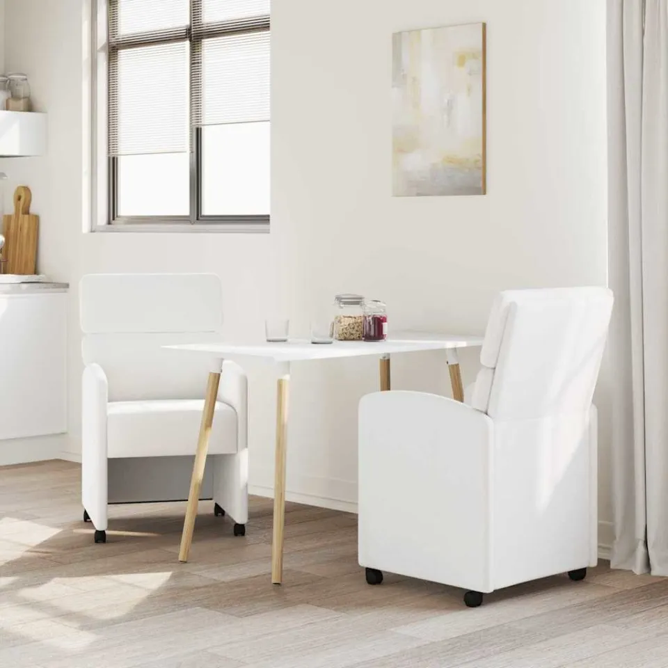vidaXL Eetkamerstoelen met Wieltjes 2 st Kunstleer Wit 58 x 65 x 98 cm, foto 3