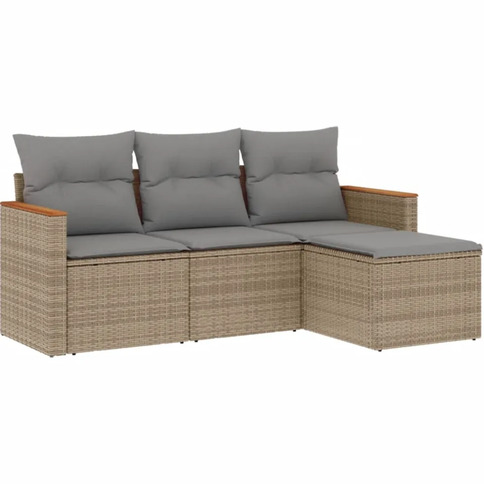 vidaXL 4-delige Loungeset met kussens poly rattan gemengd beige, foto 3