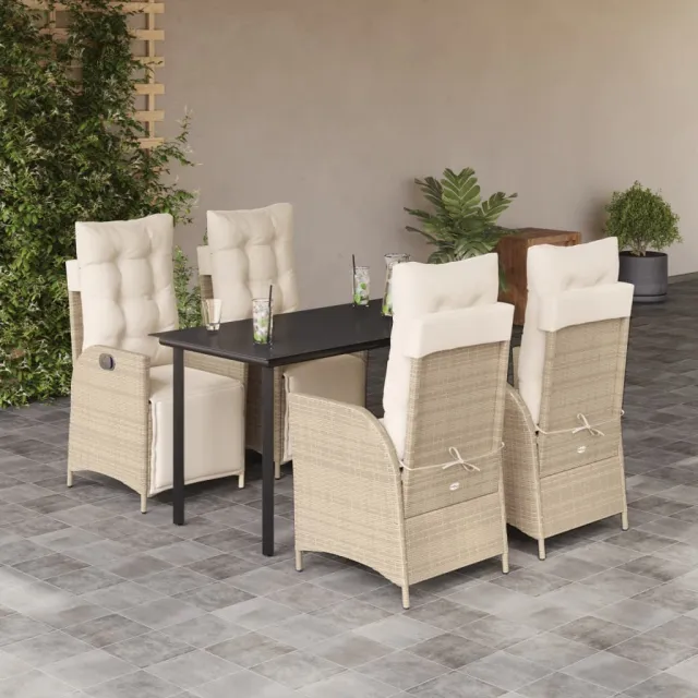 vidaXL 5-delige Tuinset met kussens poly rattan beige