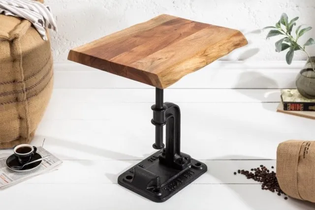 Invicta Interior Authentieke bijzettafel FACTORY 43cm massief acaciahout industrieel design - 39291 Zie omschrijving