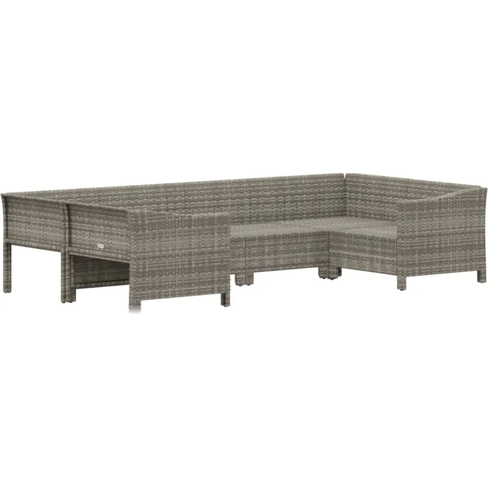 vidaXL 6-delige Loungeset met kussens poly rattan grijs, foto 3