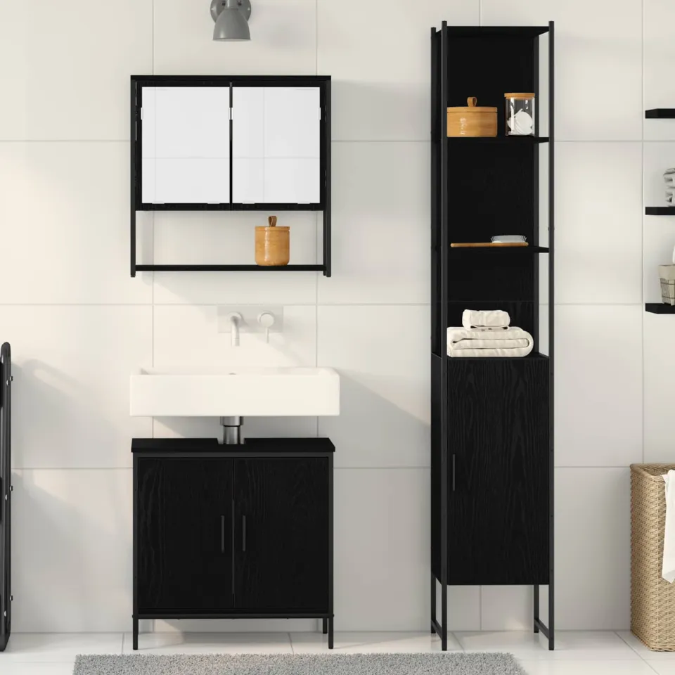 vidaXL Badkamermeubelset 3 st Zwart Bewerkt hout, foto 3