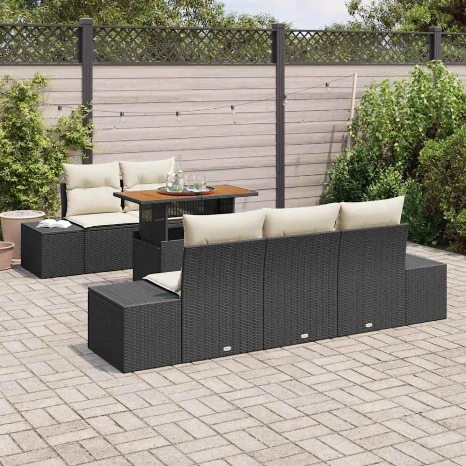 vidaXL Tuin Sofa Set 6 st Zwart Poly riet