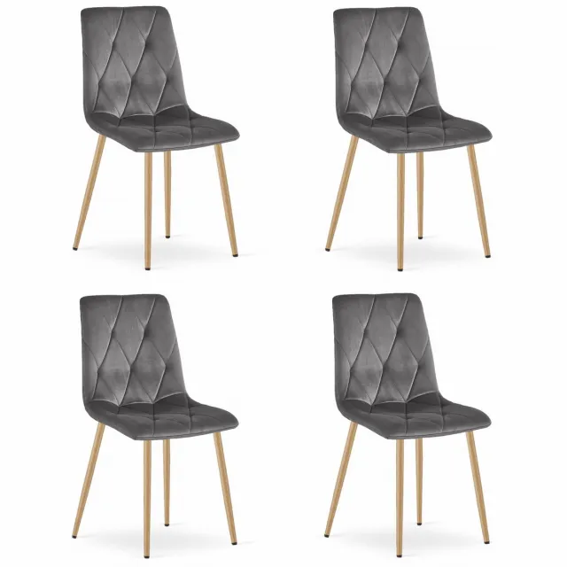 LEOBERT Set van 4 Eetkamerstoelen LIBRA Donkergrijs – Houtlook Metalen Poten, Modern Velvet Bekleding, Ergonomisch Design, Max. 120 kg