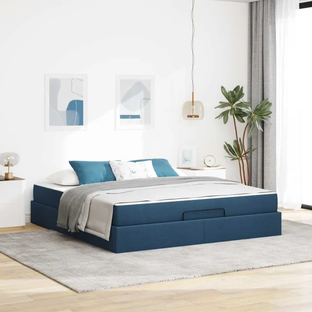 vidaXL Bedframe met matras 2 st Blauw Stof