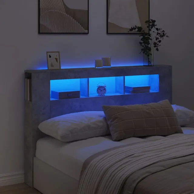 vidaXL Hoofdeinde met LED 160x18,5x103,5 cm bewerkt hout betongrijs